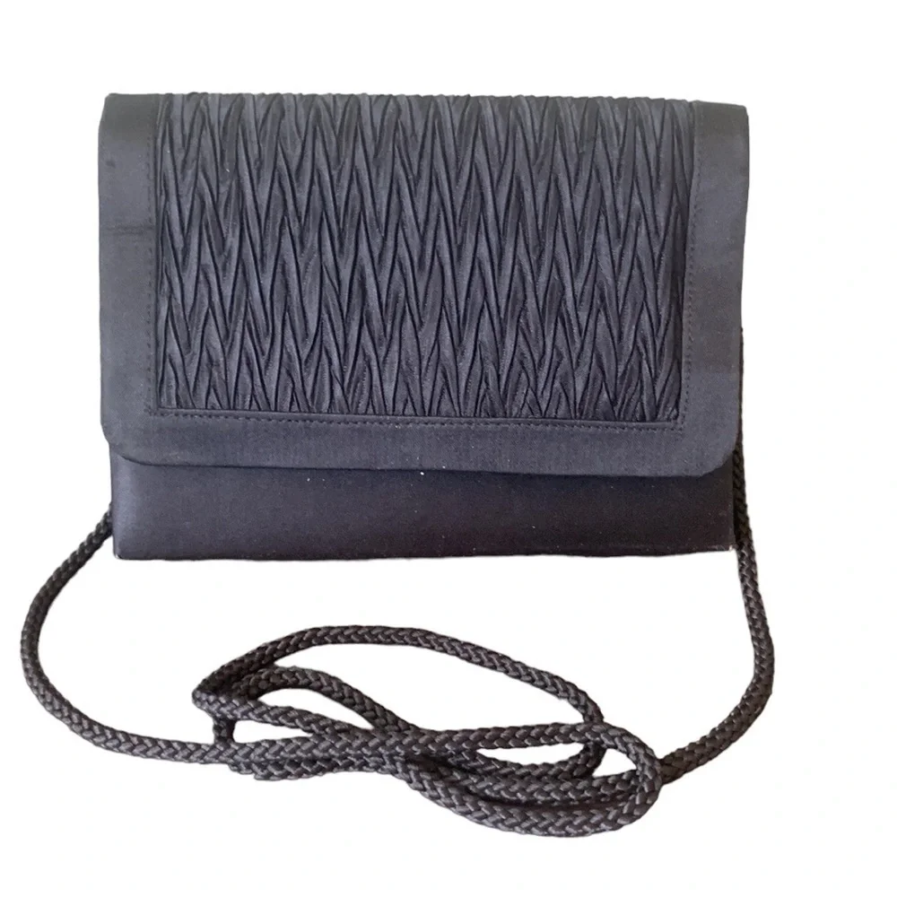 Chateaux Black Satin Evening Formal Clutch‎ Shoulder Purse